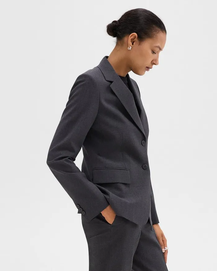 Women Theory Blazers Jackets Carissa Blazer In Good Wool Charcoal Melange