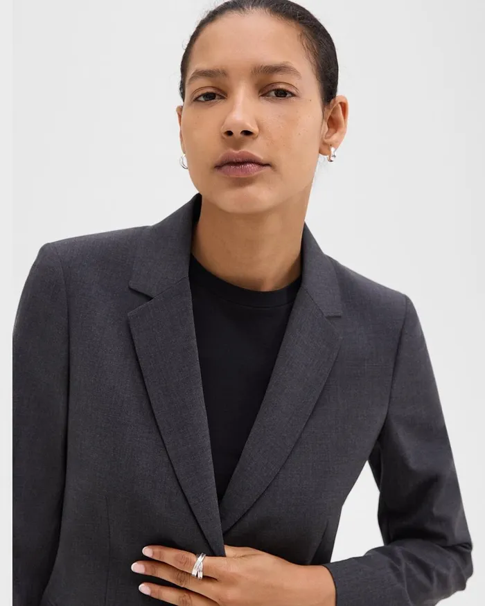 Women Theory Blazers Jackets Carissa Blazer In Good Wool Charcoal Melange