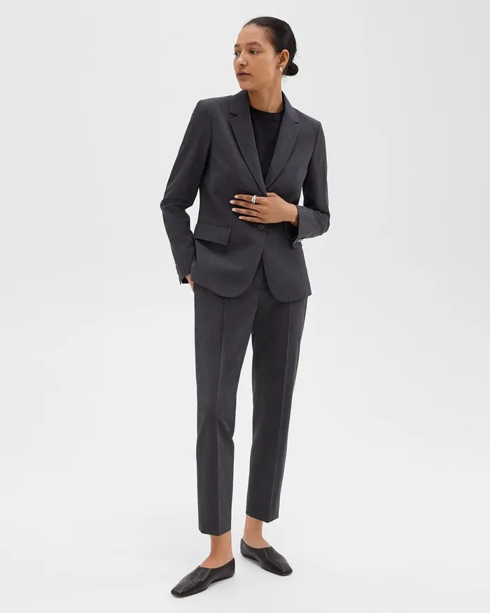 Women Theory Blazers Jackets Carissa Blazer In Good Wool Charcoal Melange