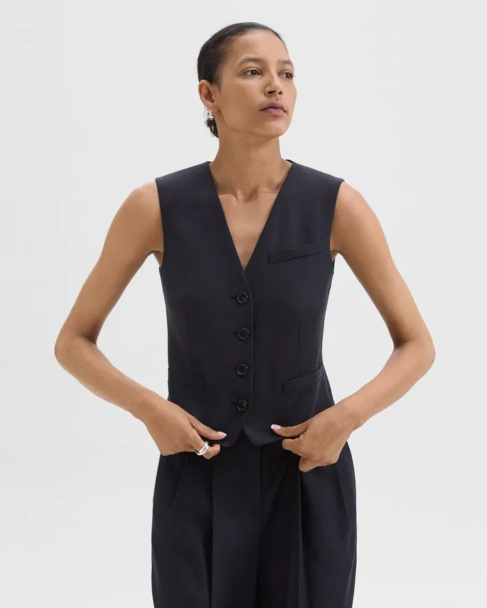 Women Theory Blazers Jackets Slim Vest In Sleek Flannel Navy