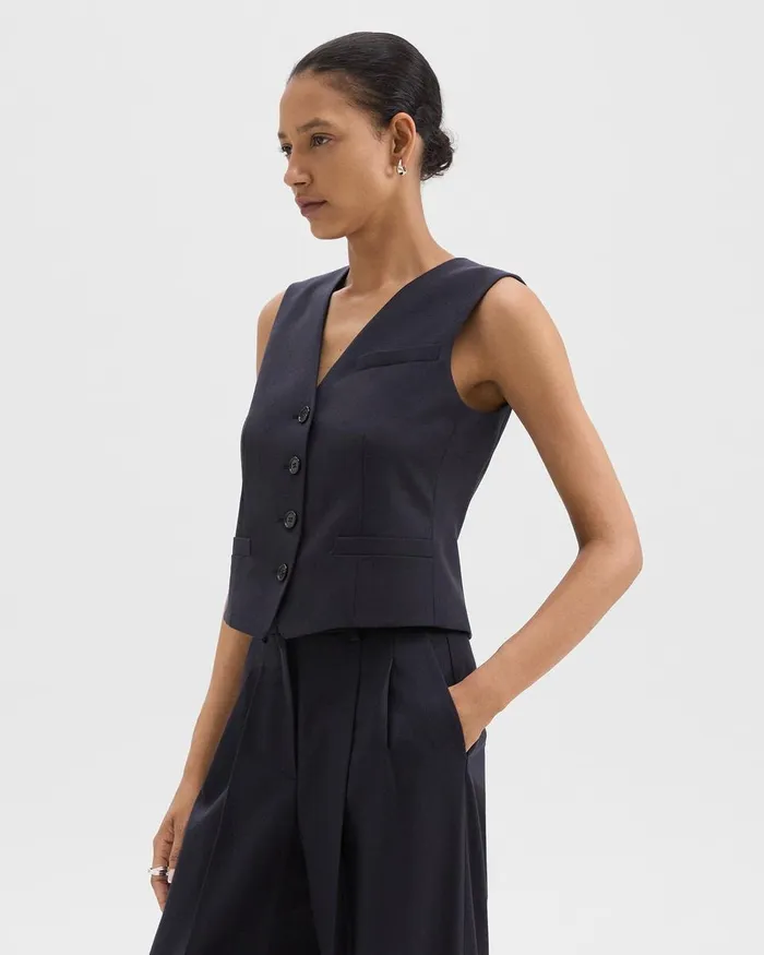 Women Theory Blazers Jackets Slim Vest In Sleek Flannel Navy