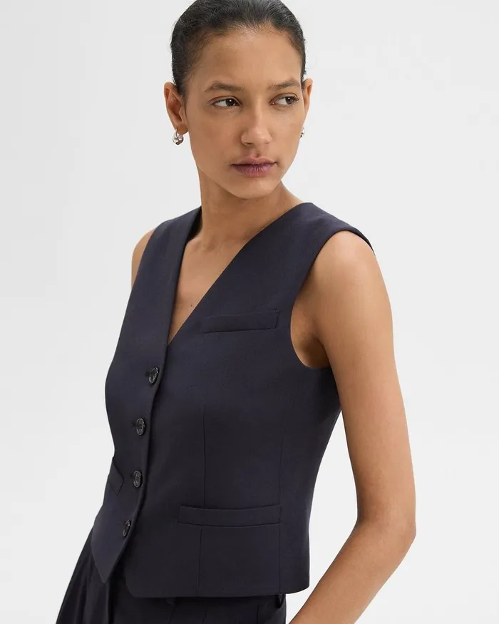 Women Theory Blazers Jackets Slim Vest In Sleek Flannel Navy