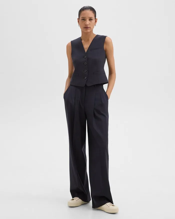 Women Theory Blazers Jackets Slim Vest In Sleek Flannel Navy