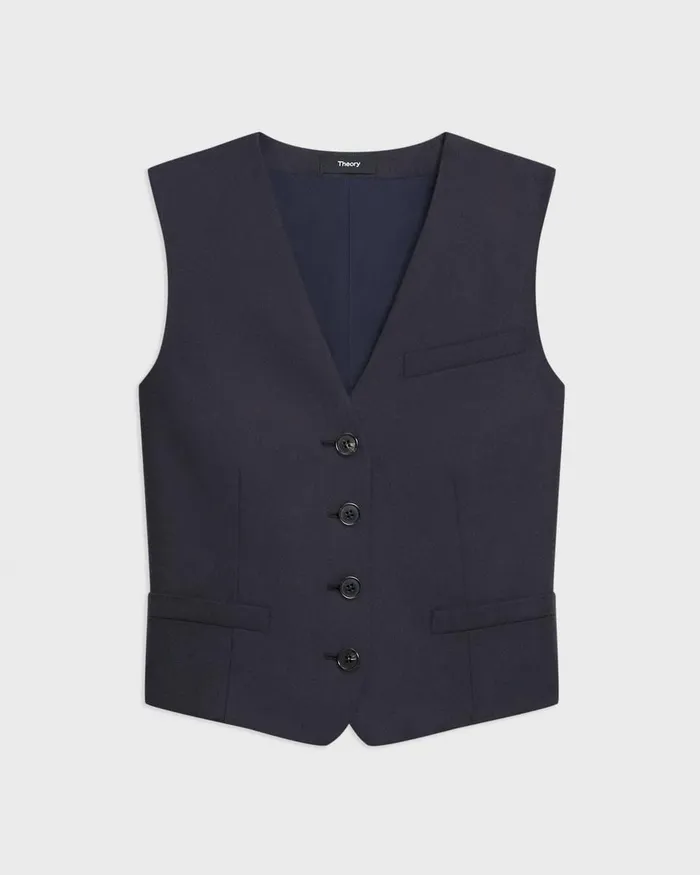 Women Theory Blazers Jackets Slim Vest In Sleek Flannel Navy