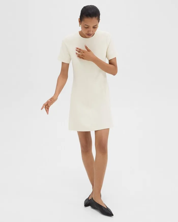 Women Theory Dresses Flared ShortSleeve Dress In Admiral Crepe Rice