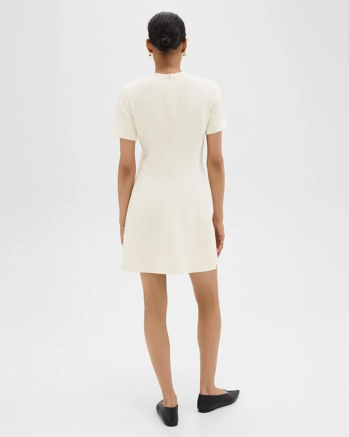 Women Theory Dresses Flared ShortSleeve Dress In Admiral Crepe Rice