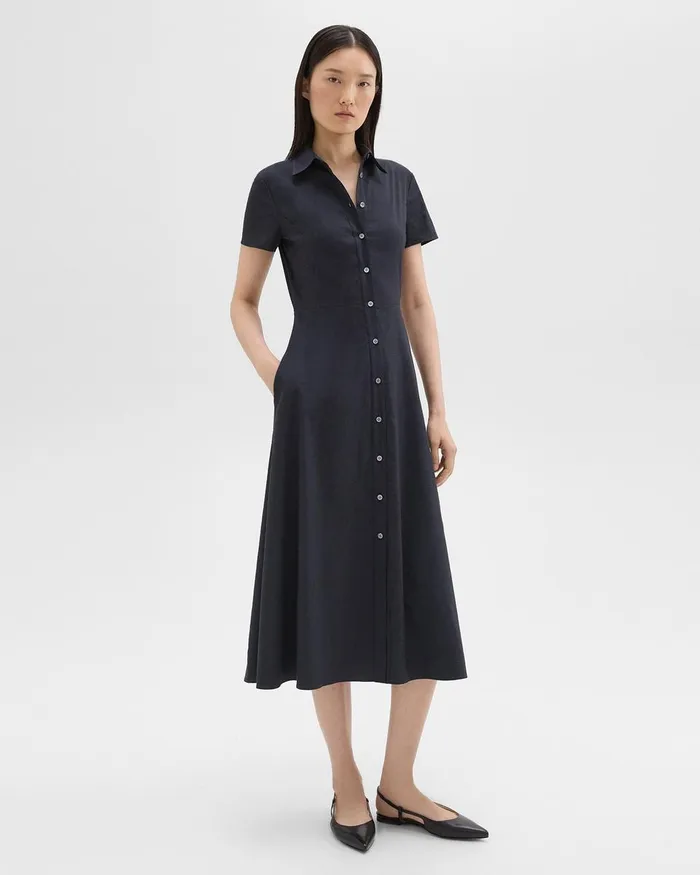 Women Theory Dresses Midi Shirt Dress In Good Linen Concord