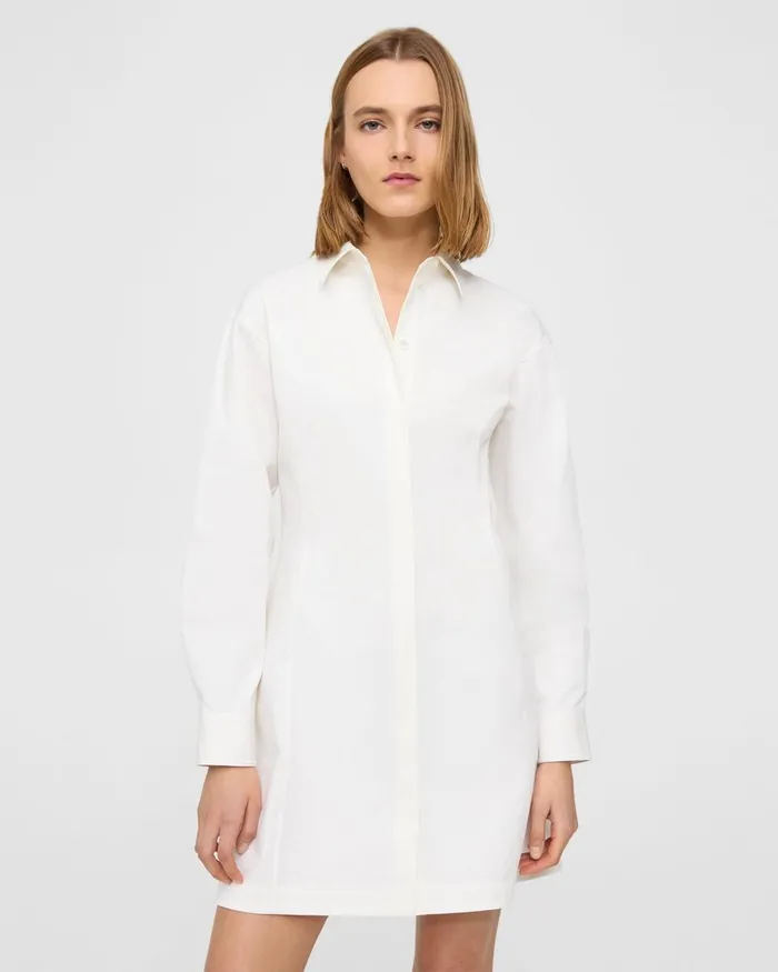 Women Theory Dresses Mini Shirt Dress In Stretch Cotton White