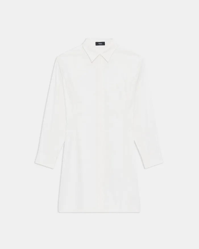 Women Theory Dresses Mini Shirt Dress In Stretch Cotton White
