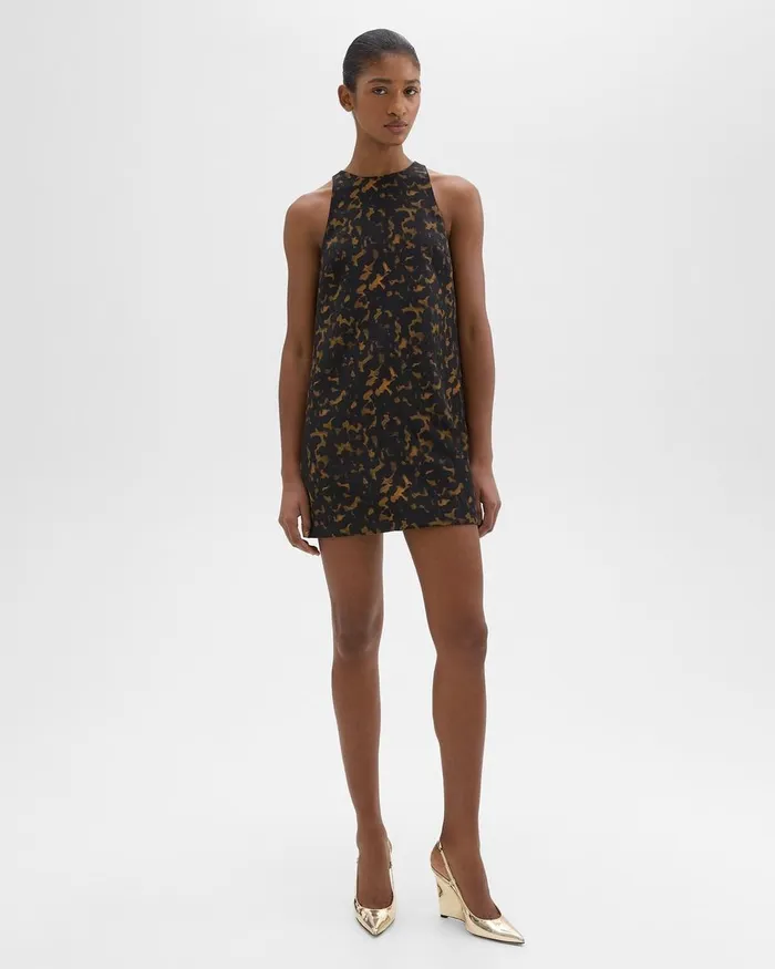 Women Theory Dresses Shift Dress In Tortoiseshell Printed Crepe Dark Brown Multi