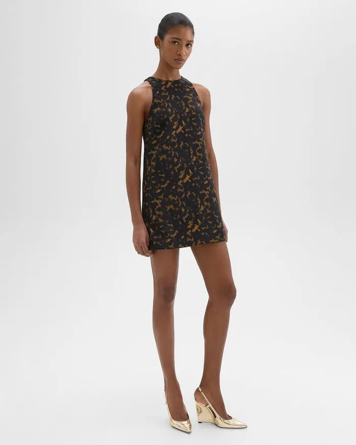 Women Theory Dresses Shift Dress In Tortoiseshell Printed Crepe Dark Brown Multi