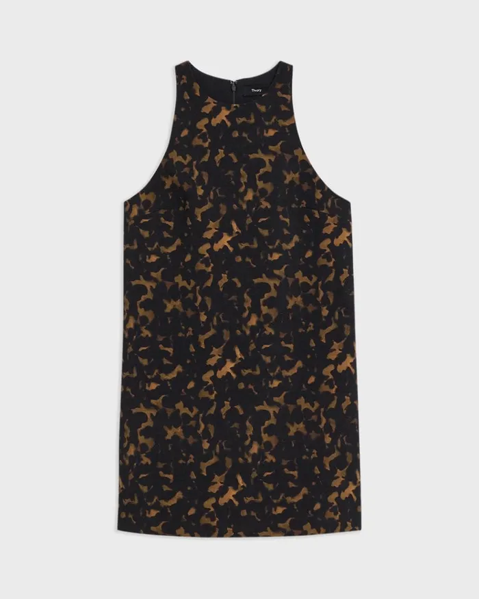 Women Theory Dresses Shift Dress In Tortoiseshell Printed Crepe Dark Brown Multi