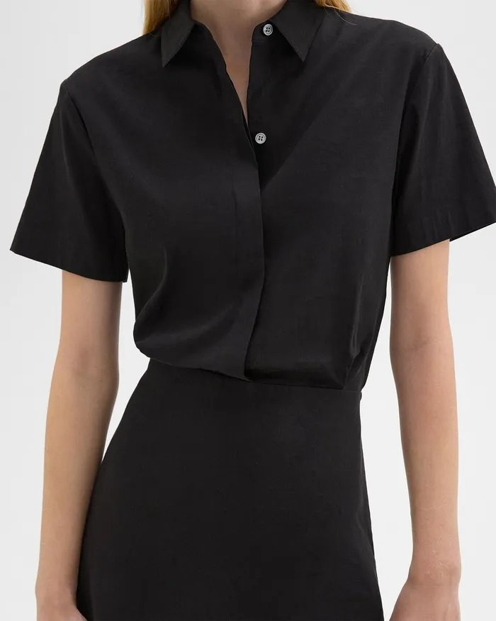 Women Theory Dresses ShortSleeve ALine Dress In Good Linen Black