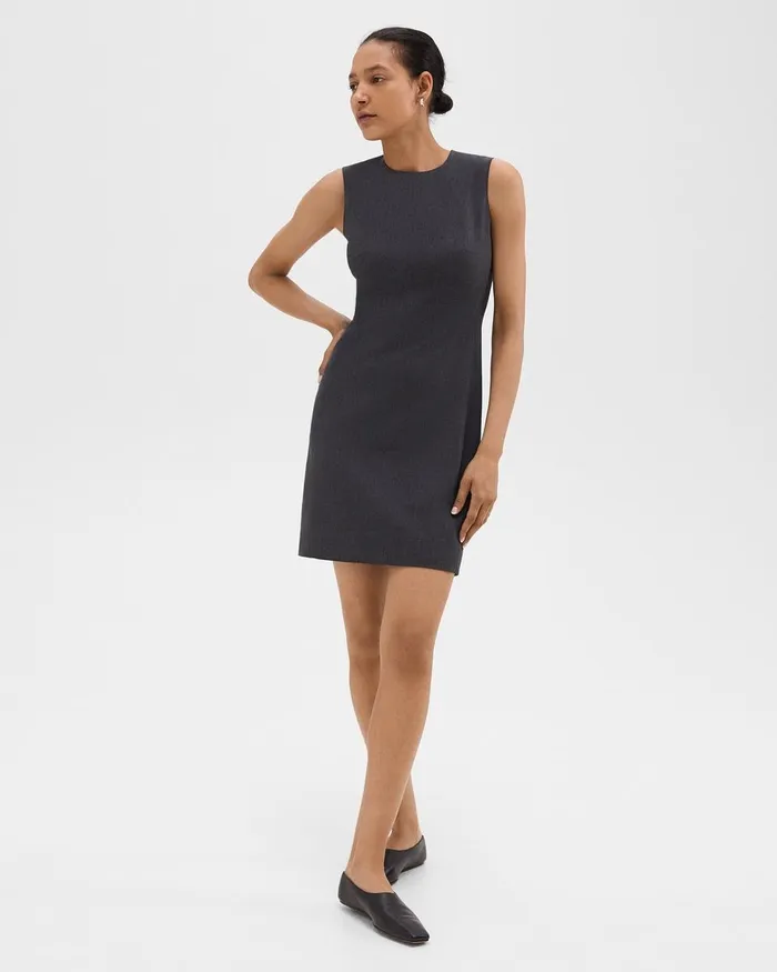 Women Theory Dresses Sleeveless Fitted Dress In Good Wool Charcoal Melange