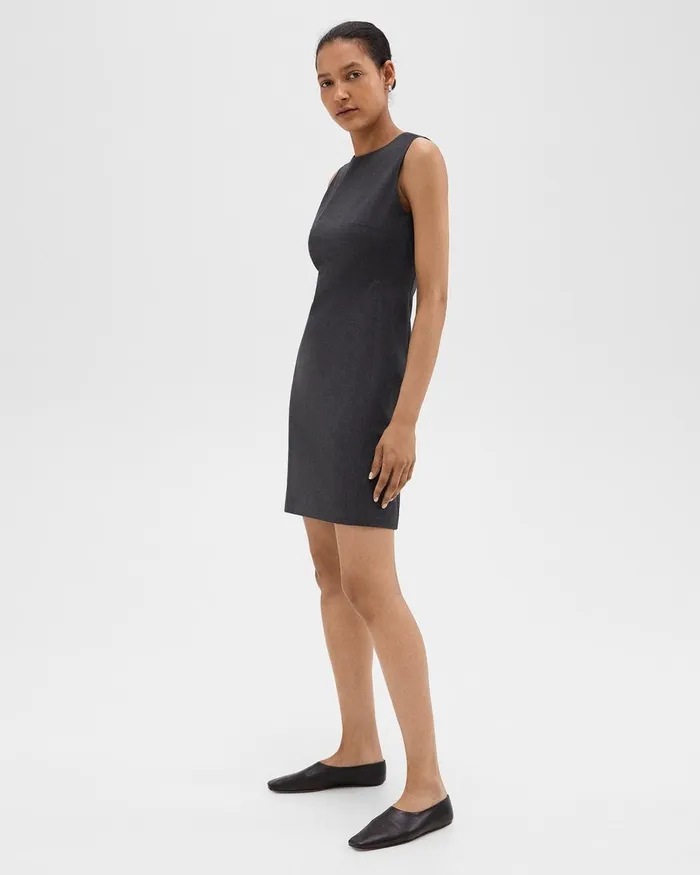 Women Theory Dresses Sleeveless Fitted Dress In Good Wool Charcoal Melange