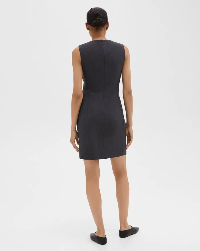 Women Theory Dresses Sleeveless Fitted Dress In Good Wool Charcoal Melange