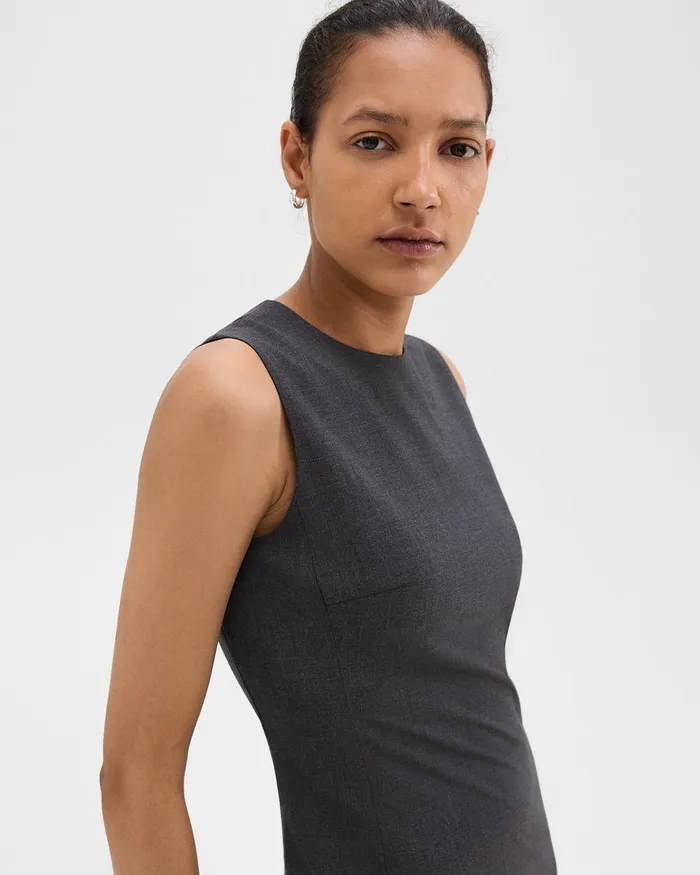 Women Theory Dresses Sleeveless Fitted Dress In Good Wool Charcoal Melange
