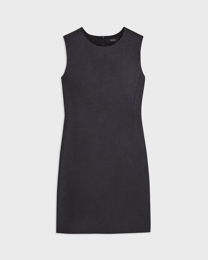 Women Theory Dresses Sleeveless Fitted Dress In Good Wool Charcoal Melange