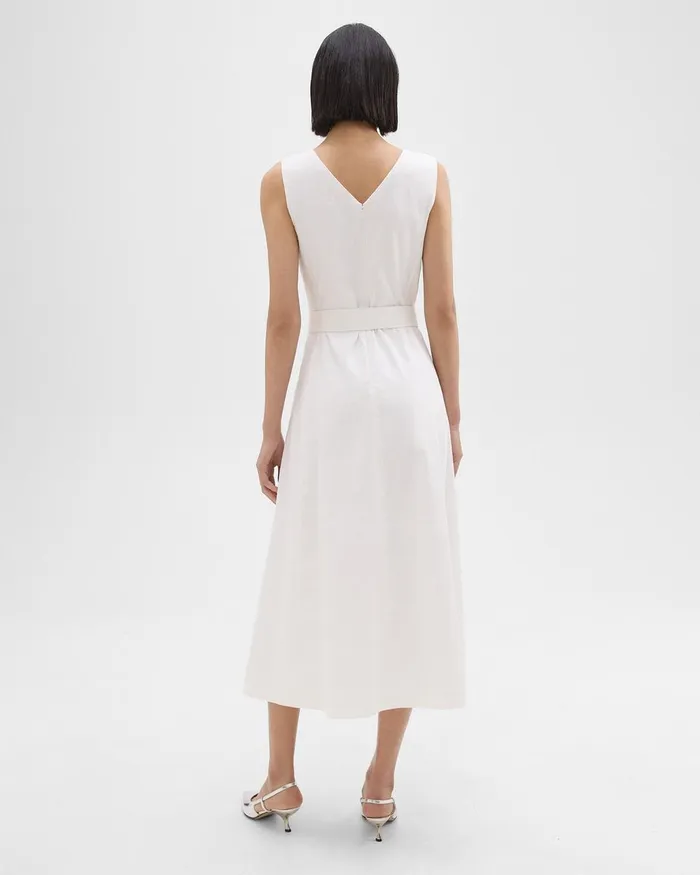 Women Theory Dresses VNeck Volume Dress In Good Linen White