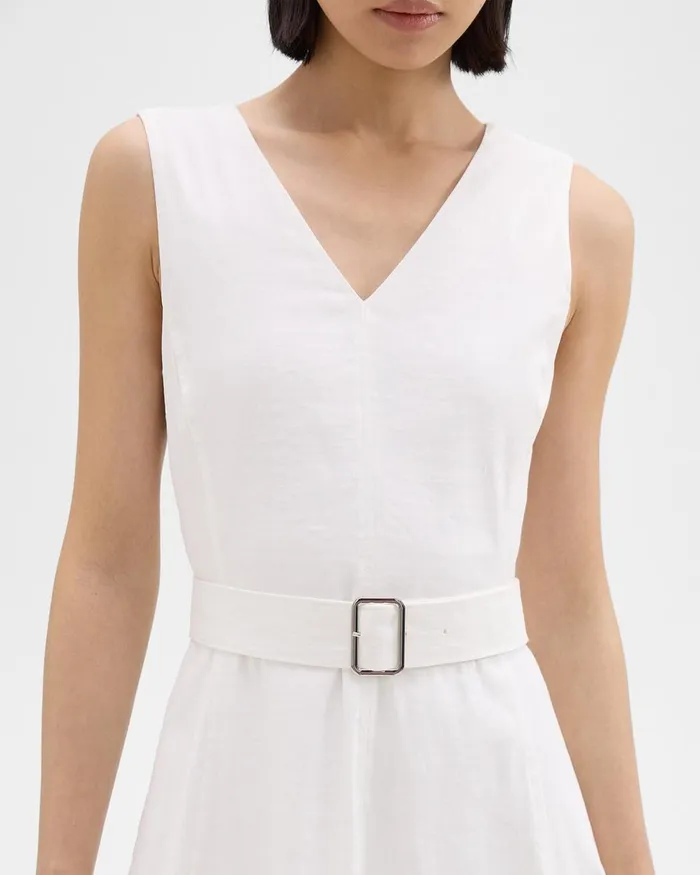 Women Theory Dresses VNeck Volume Dress In Good Linen White