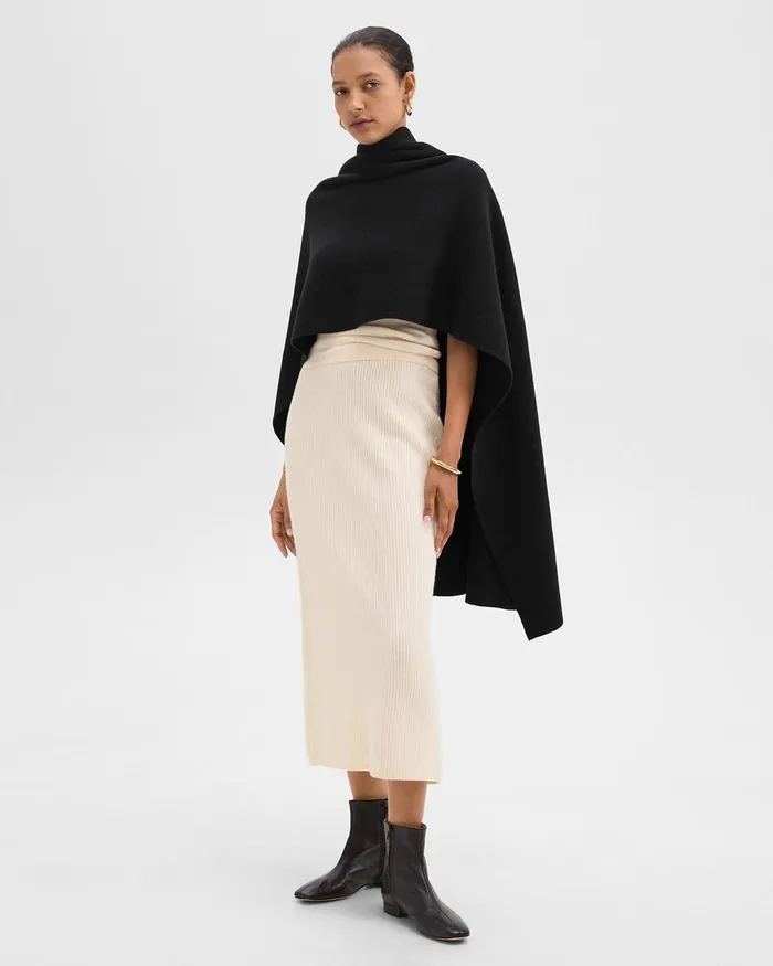 Women Theory Hats Gloves Scarves Draped Poncho In Felted WoolCashmere Black