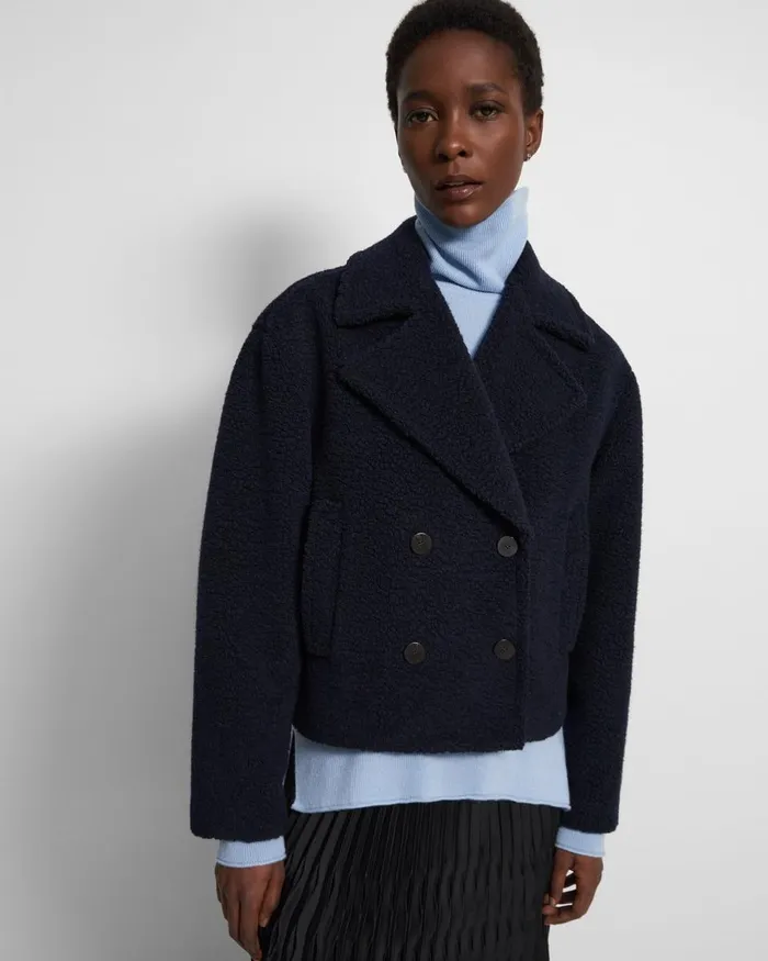 Women Theory Outerwear Cropped Peacoat In Fleece Navy