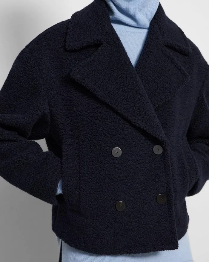 Women Theory Outerwear Cropped Peacoat In Fleece Navy