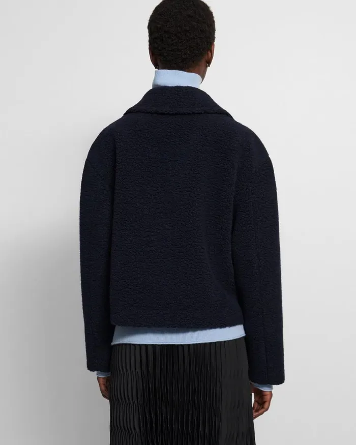 Women Theory Outerwear Cropped Peacoat In Fleece Navy