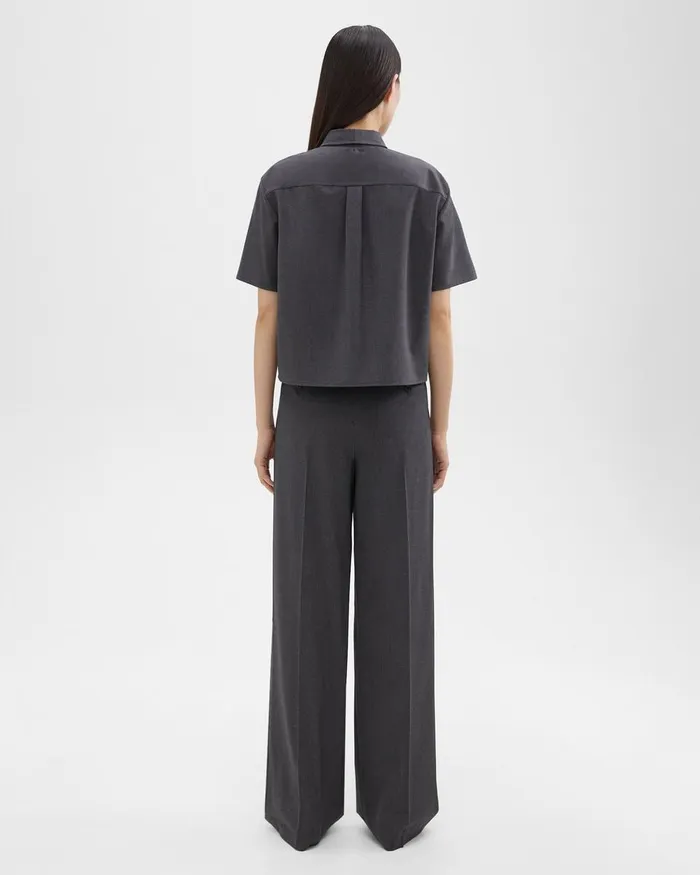 Women Theory Pants Double Pleat Pant In Good Wool Charcoal Melange