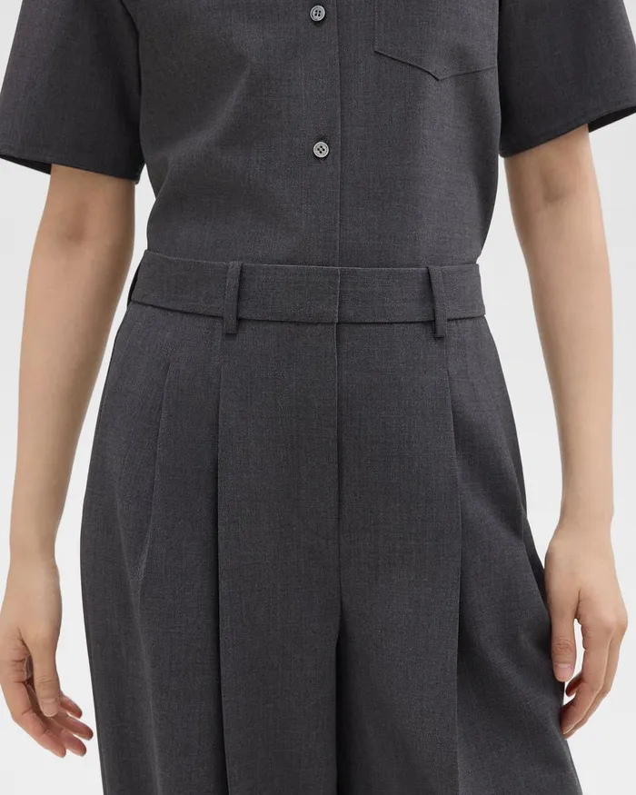 Women Theory Pants Double Pleat Pant In Good Wool Charcoal Melange