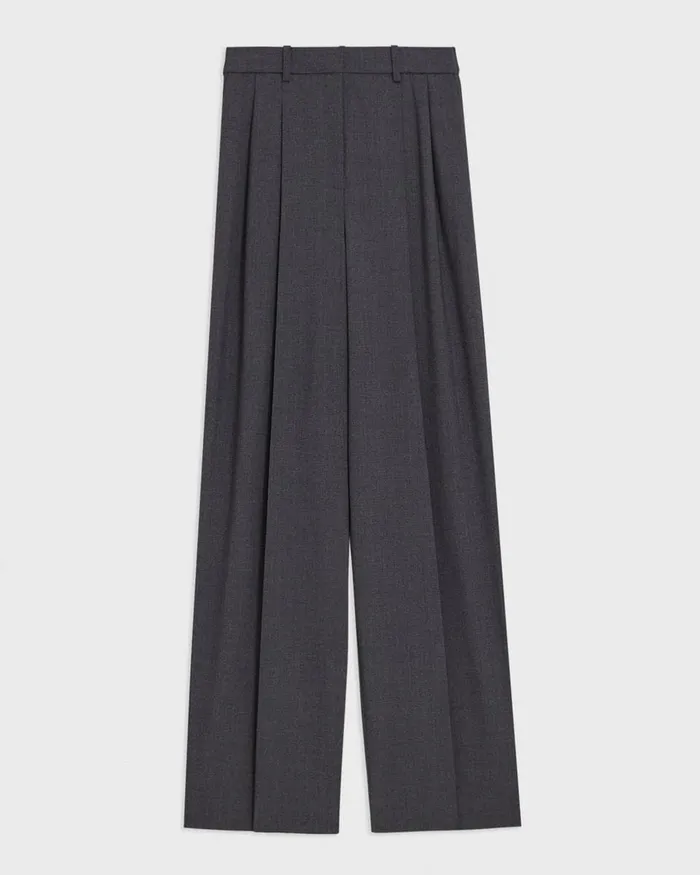 Women Theory Pants Double Pleat Pant In Good Wool Charcoal Melange