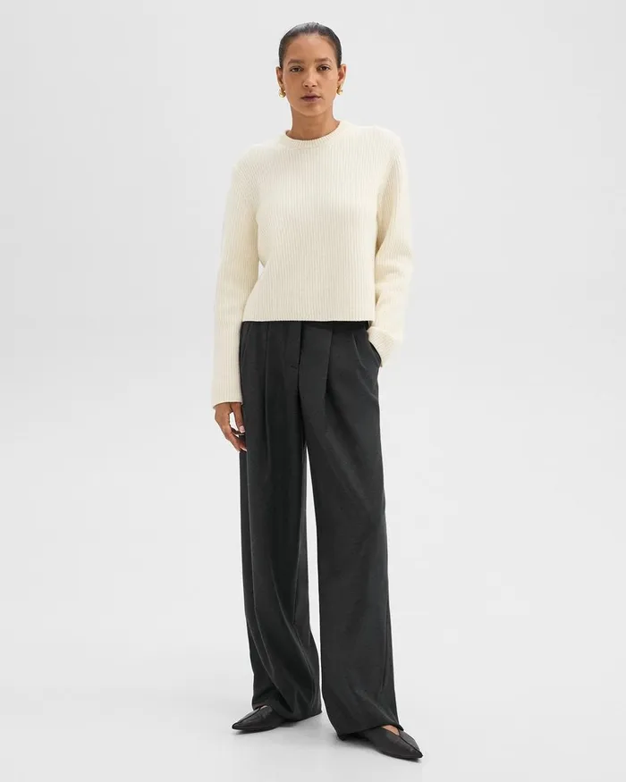 Women Theory Pants Double Pleat Pant In Sleek Flannel New Charcoal Melange