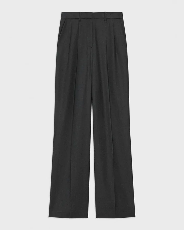 Women Theory Pants Double Pleat Pant In Sleek Flannel New Charcoal Melange