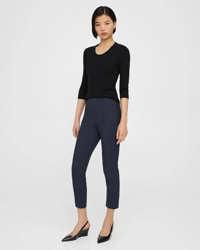 Women Theory Pants Pintucked Slim Pant In Good Wool Nocturne Navy