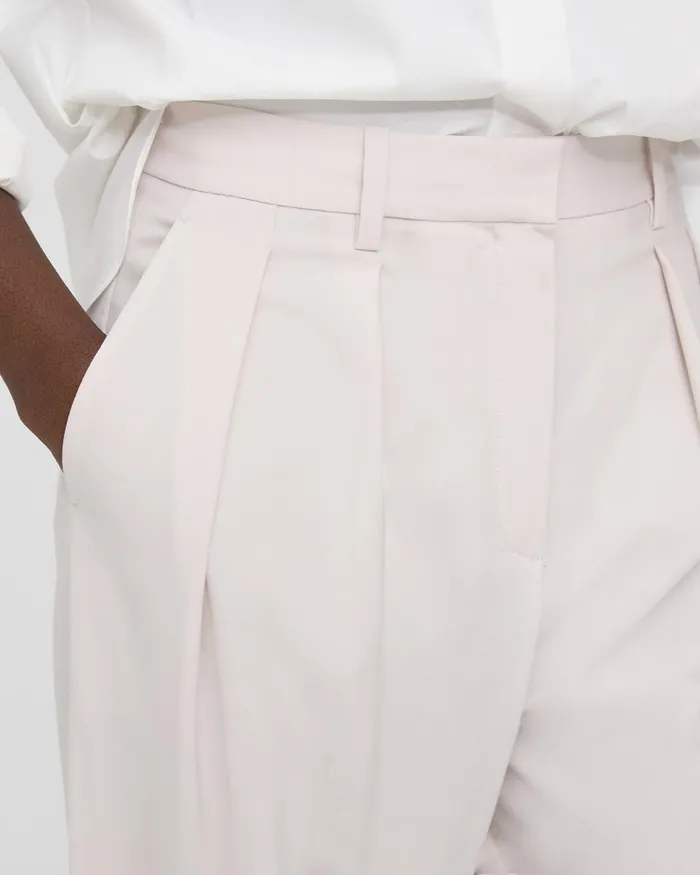 Women Theory Pants Pleated WideLeg Pant In Stretch Wool Sand