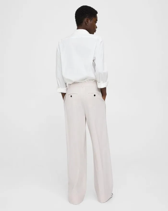 Women Theory Pants Pleated WideLeg Pant In Stretch Wool Sand