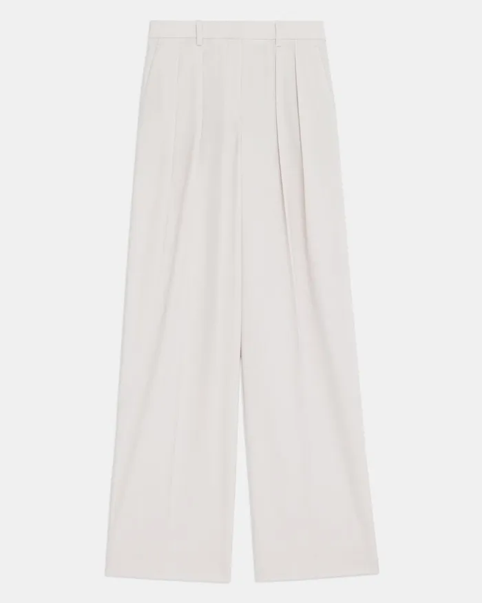 Women Theory Pants Pleated WideLeg Pant In Stretch Wool Sand