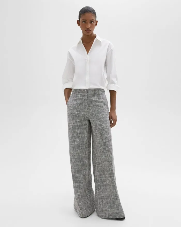 Women Theory Pants WideLeg Carpenter Pant In Canvas Tweed Black Multi