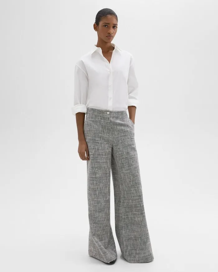 Women Theory Pants WideLeg Carpenter Pant In Canvas Tweed Black Multi