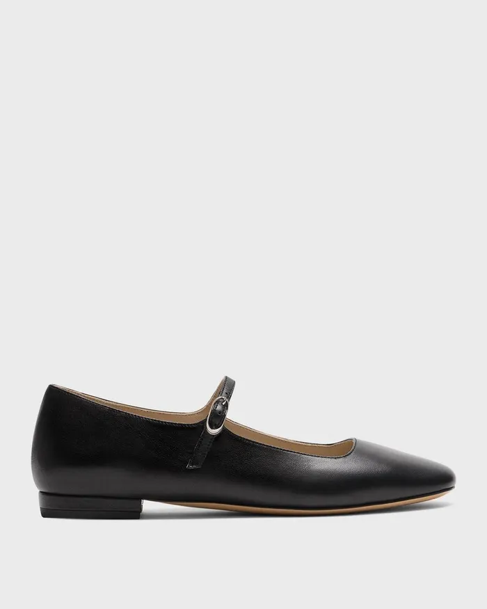 Women Theory Shoes Mary Jane Ballerina Flat In Leather Black