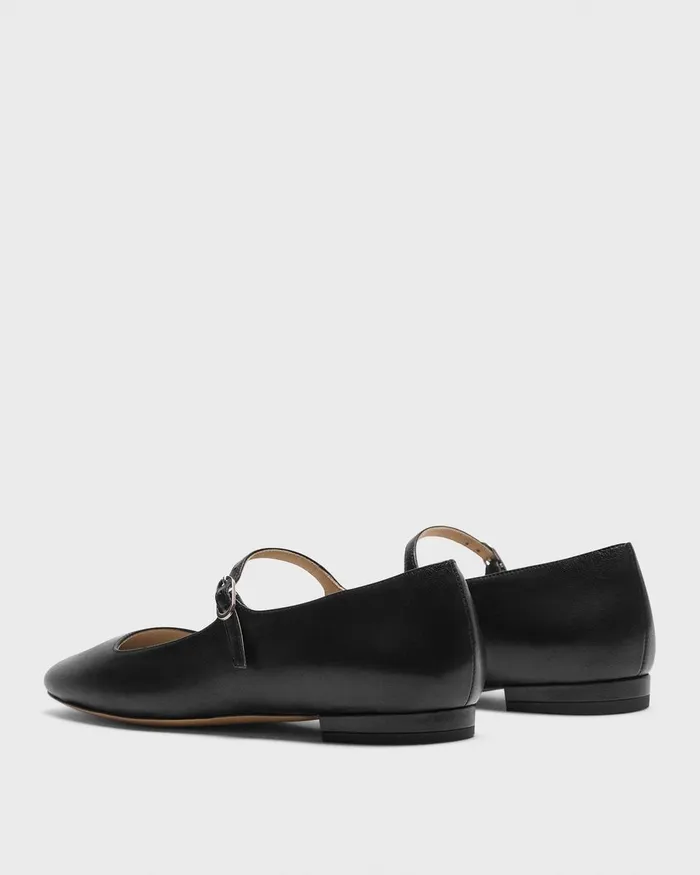 Women Theory Shoes Mary Jane Ballerina Flat In Leather Black