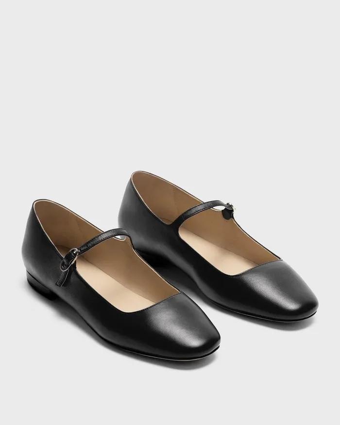 Women Theory Shoes Mary Jane Ballerina Flat In Leather Black