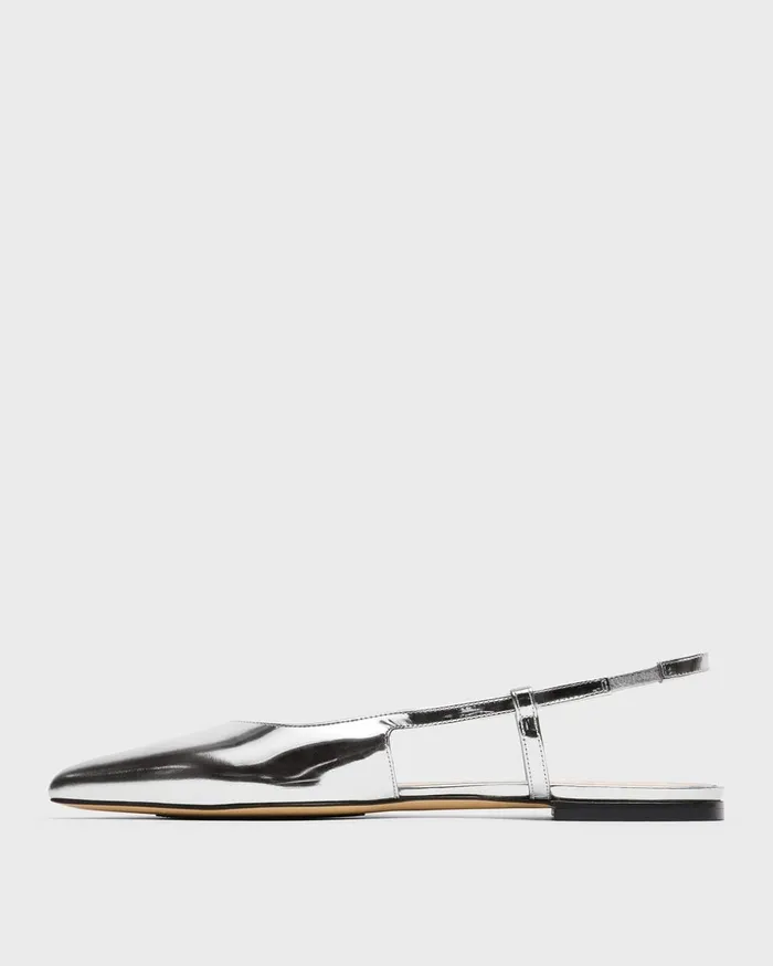 Women Theory Shoes Slingback Flat In Metallic Leather Silver