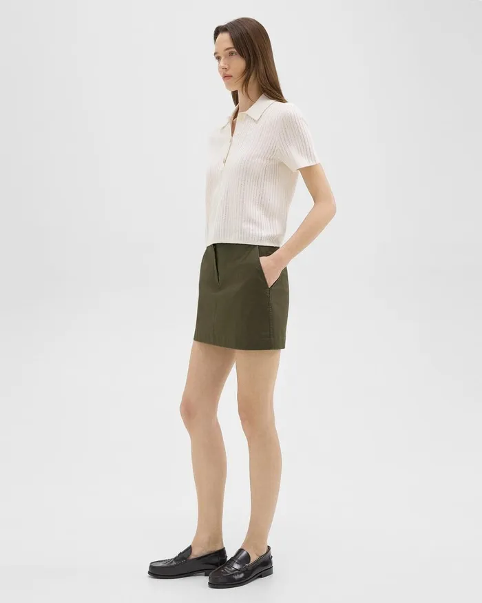 Women Theory Skirts Mini Trouser Skirt In Organic Cotton Dark Olive