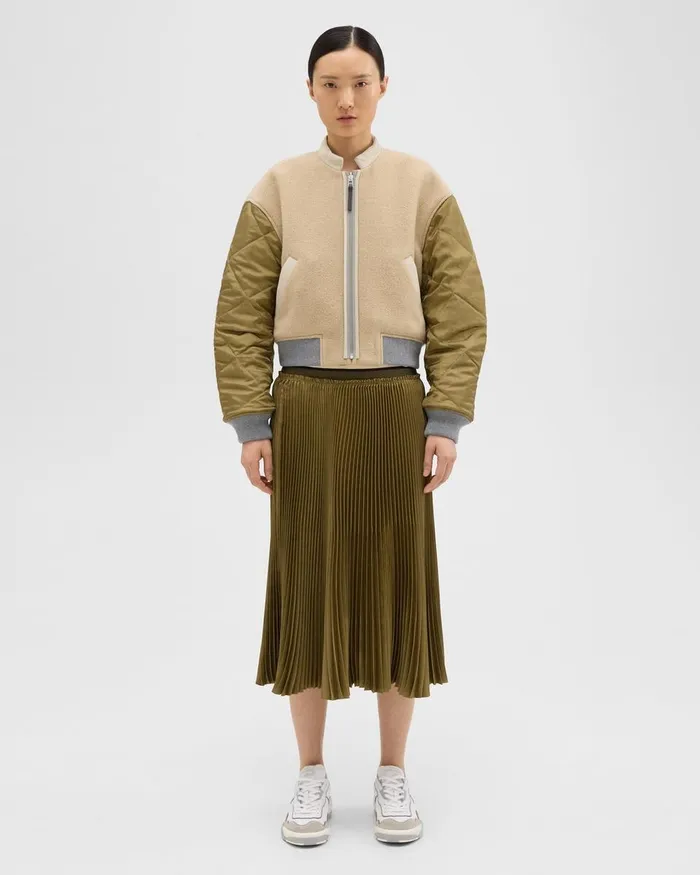 Women Theory Skirts Pleated Crinkle Twill Skirt Olive