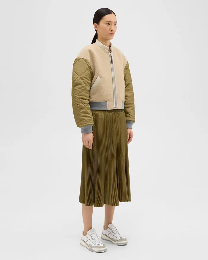Women Theory Skirts Pleated Crinkle Twill Skirt Olive
