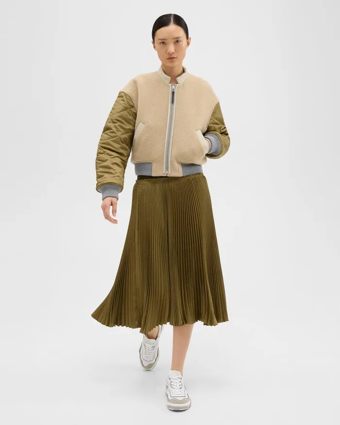 Women Theory Skirts Pleated Crinkle Twill Skirt Olive