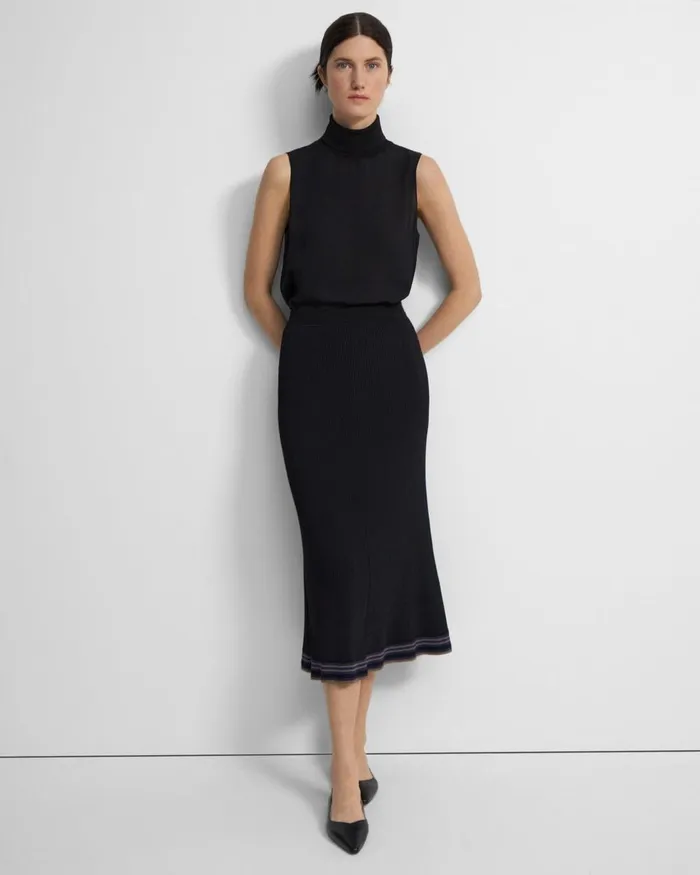 Women Theory Skirts PullOn Midi Skirt In Rib Knit Black Multi