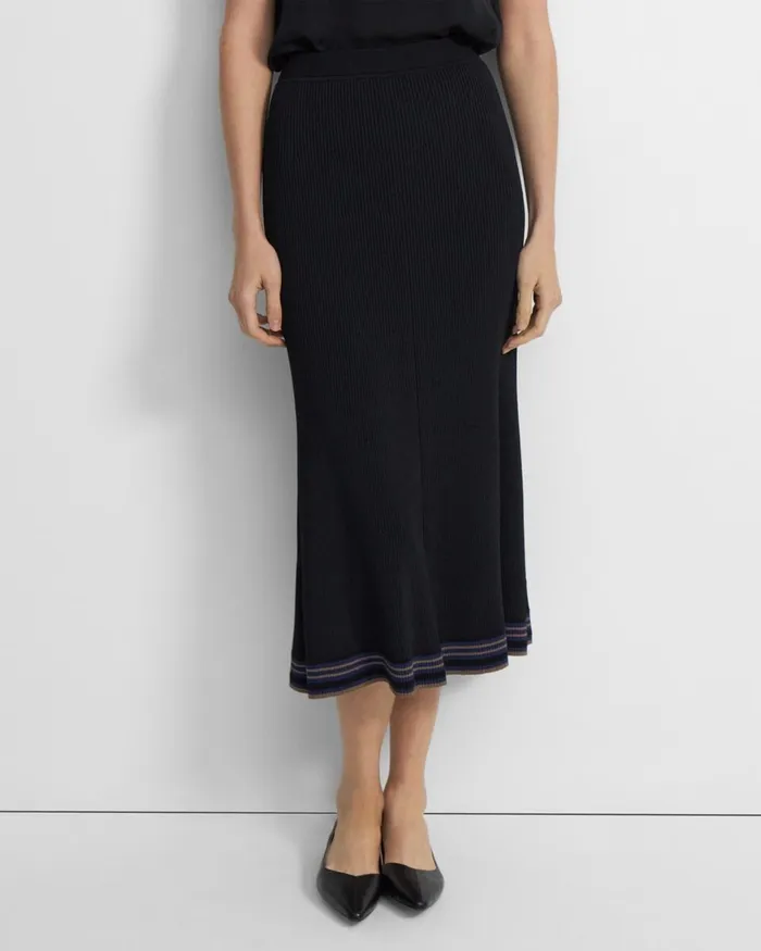 Women Theory Skirts PullOn Midi Skirt In Rib Knit Black Multi