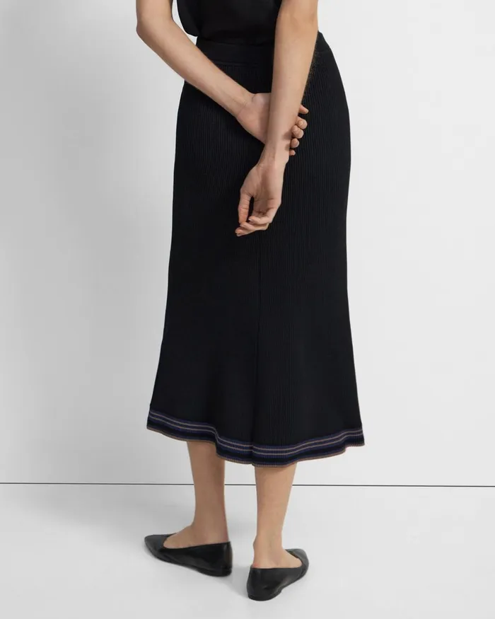 Women Theory Skirts PullOn Midi Skirt In Rib Knit Black Multi